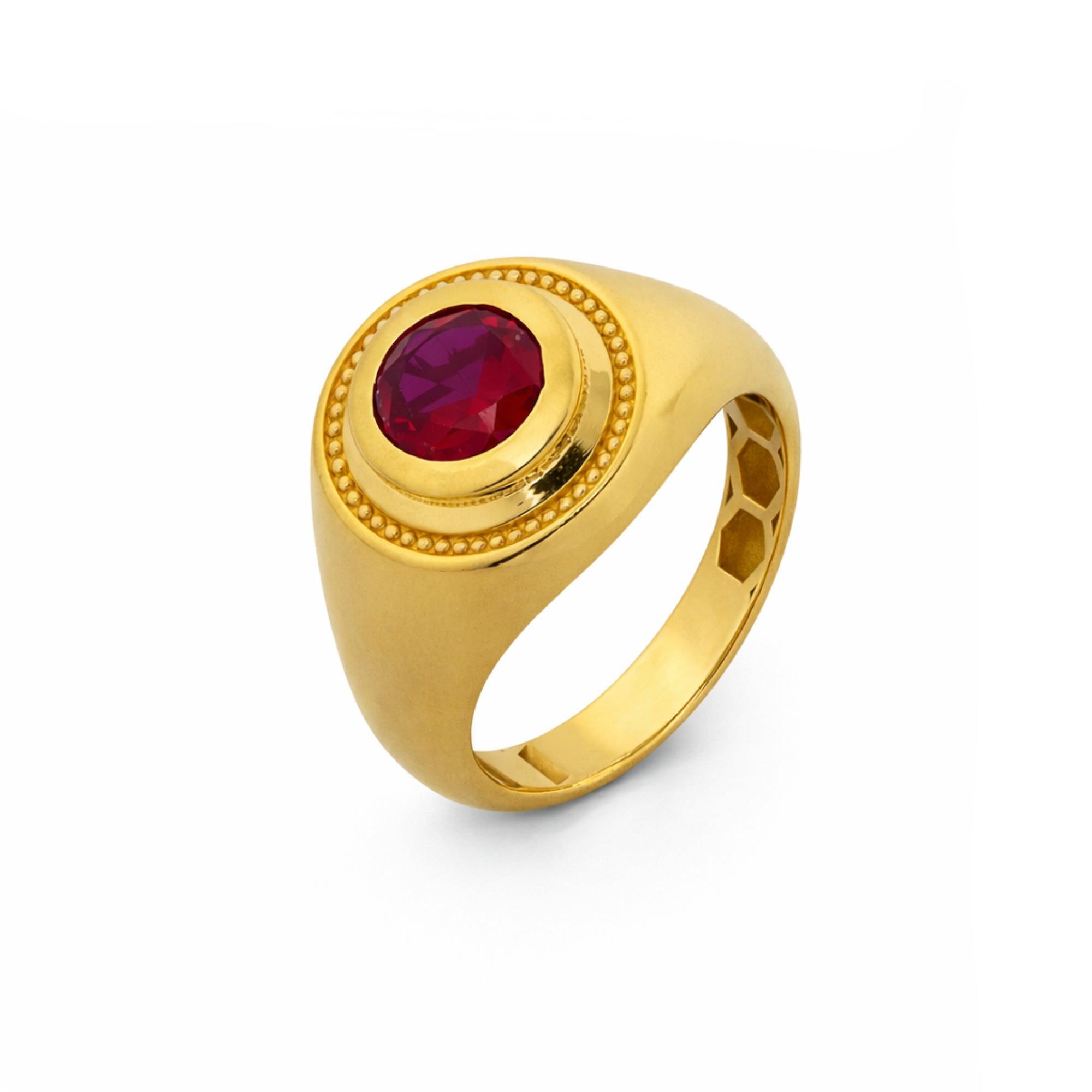 14K Yellow Gold with Red Stone Men’s Ring