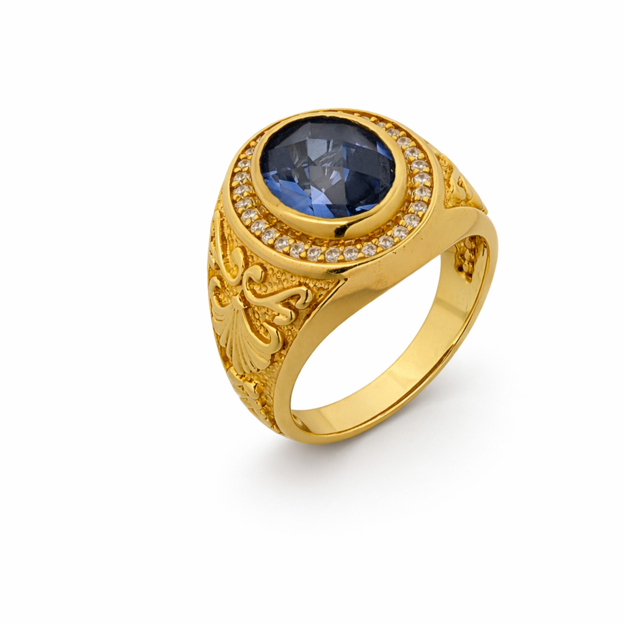 10K Yellow Gold Blue Stone Dome Men’s Ring