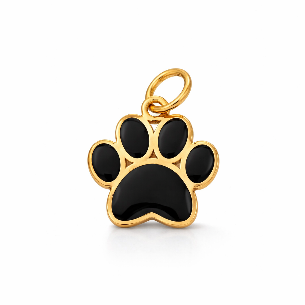 10K Yellow Gold Black Enamel Paw Print Pendant
