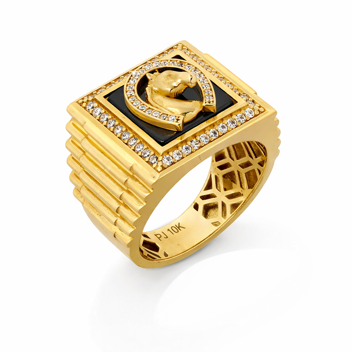 10K Yellow Gold Black Onyx Horseshoe Signet Ring