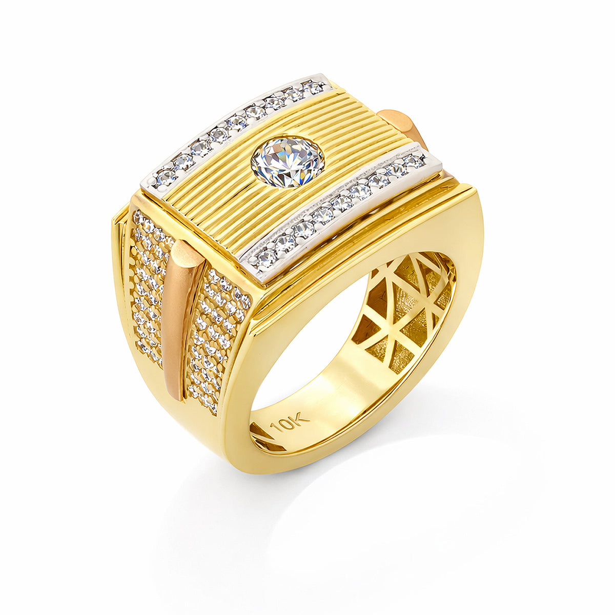 10K Two-Tone Gold CZ Signet Ring