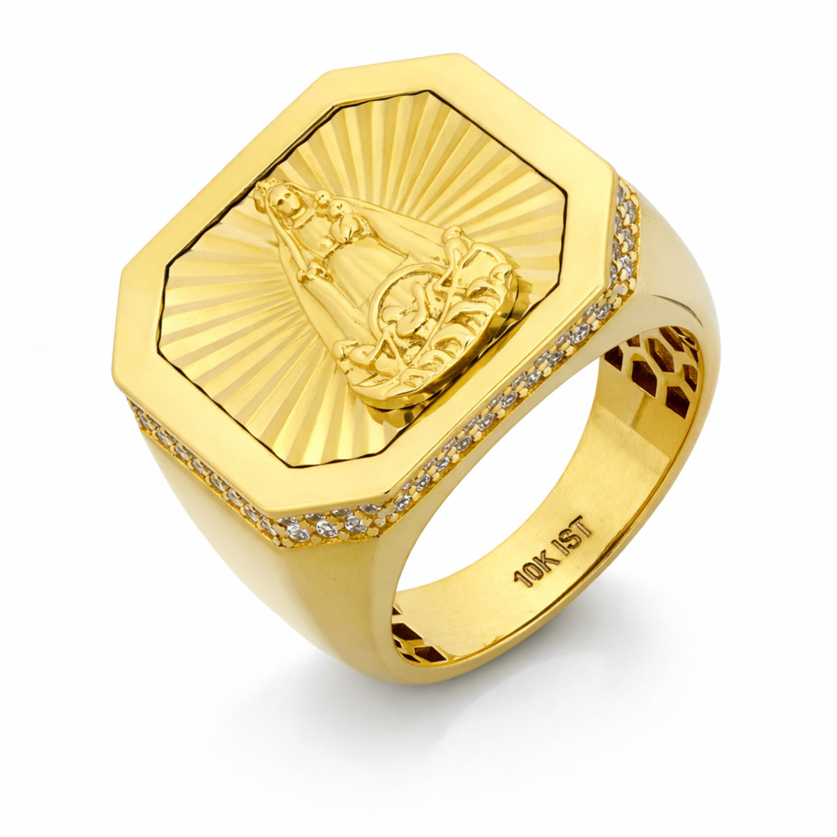 10K Yellow Gold Octagonal Virgin Mary Signet Ring