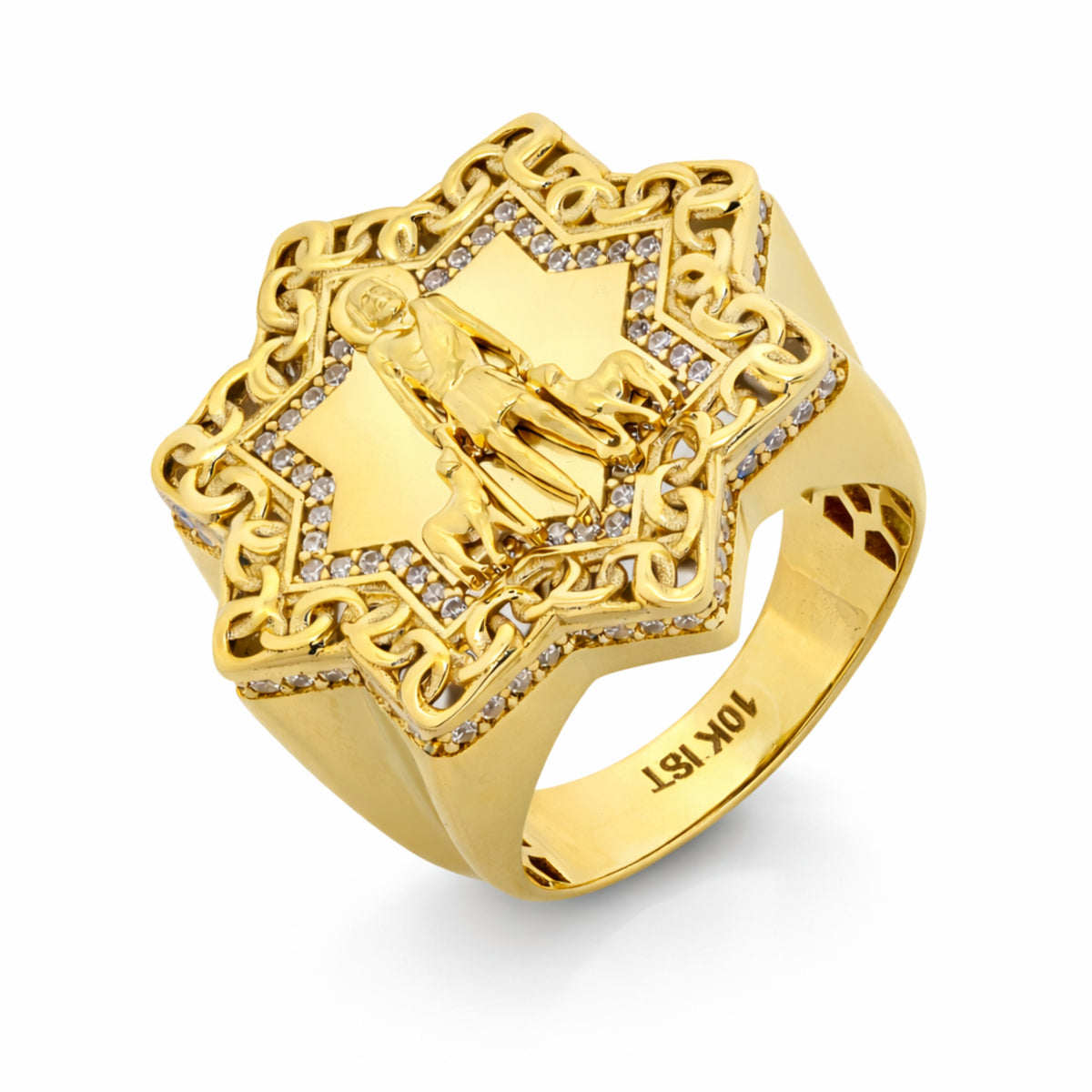 10K Yellow Gold Eight-Point Star Religious Ring