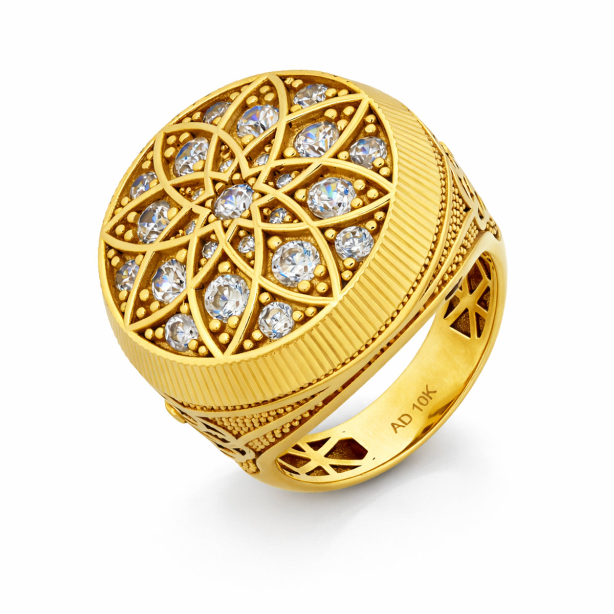 10K Yellow Gold Geometric Star CZ Dome Ring