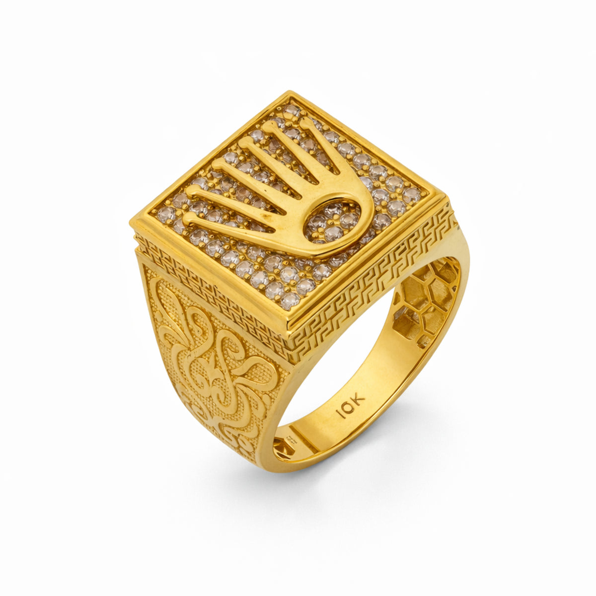 10K Yellow Gold Square Crown CZ Signet Ring