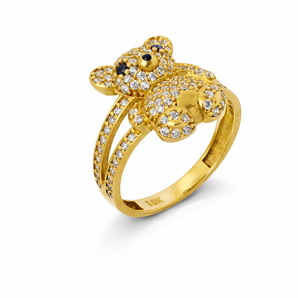 10K Yellow Gold Teddy Bear CZ Pavé Women's Ring