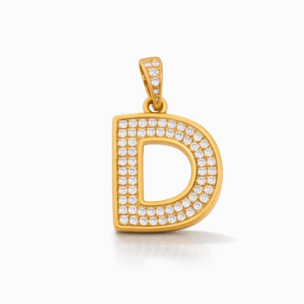 10K Yellow Gold CZ "D" Initial Pendant