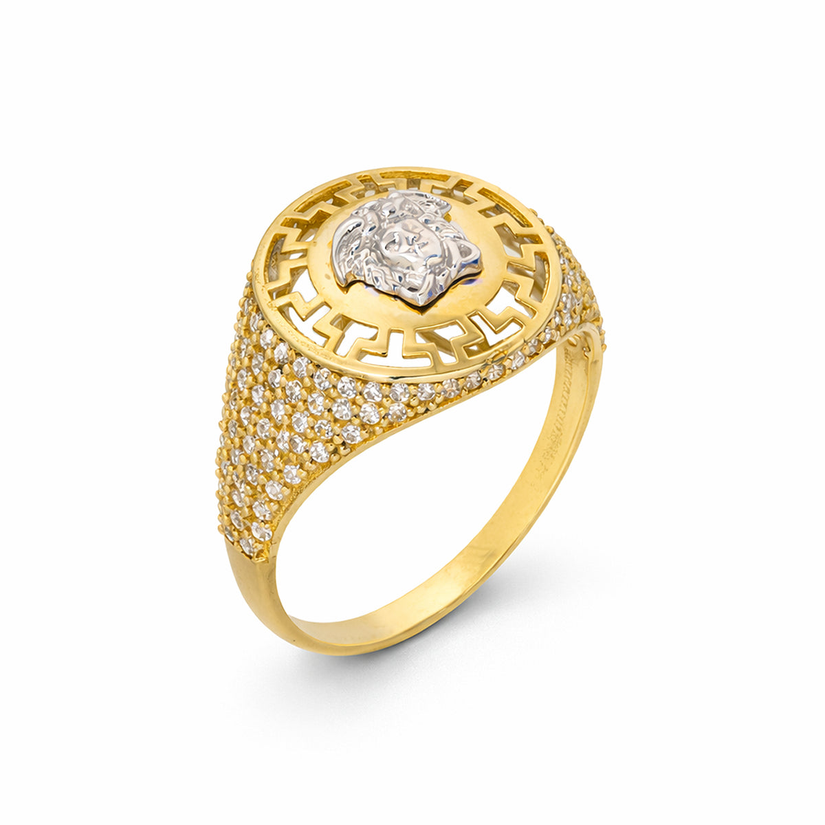 10K Two-Tone Gold Medusa Head Medallion Women's Ring