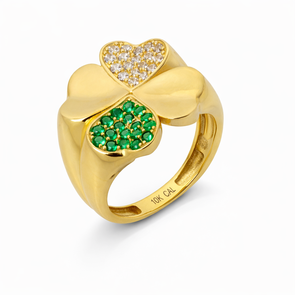 10K Yellow Gold Three-Heart Clover Women's Ring