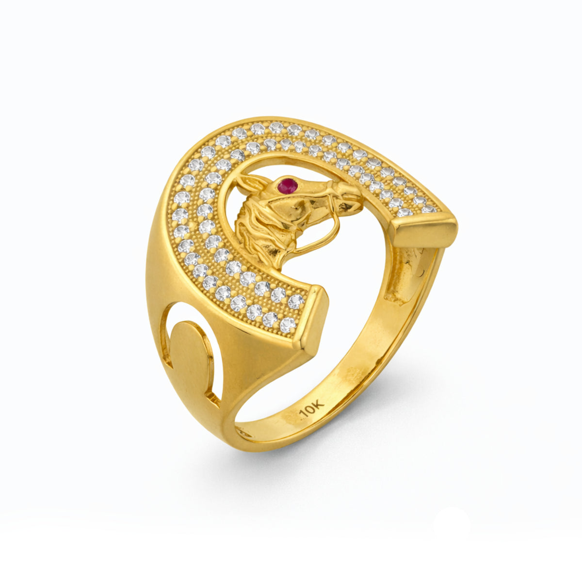 10K Yellow Gold Horseshoe CZ Pavé Men's Ring