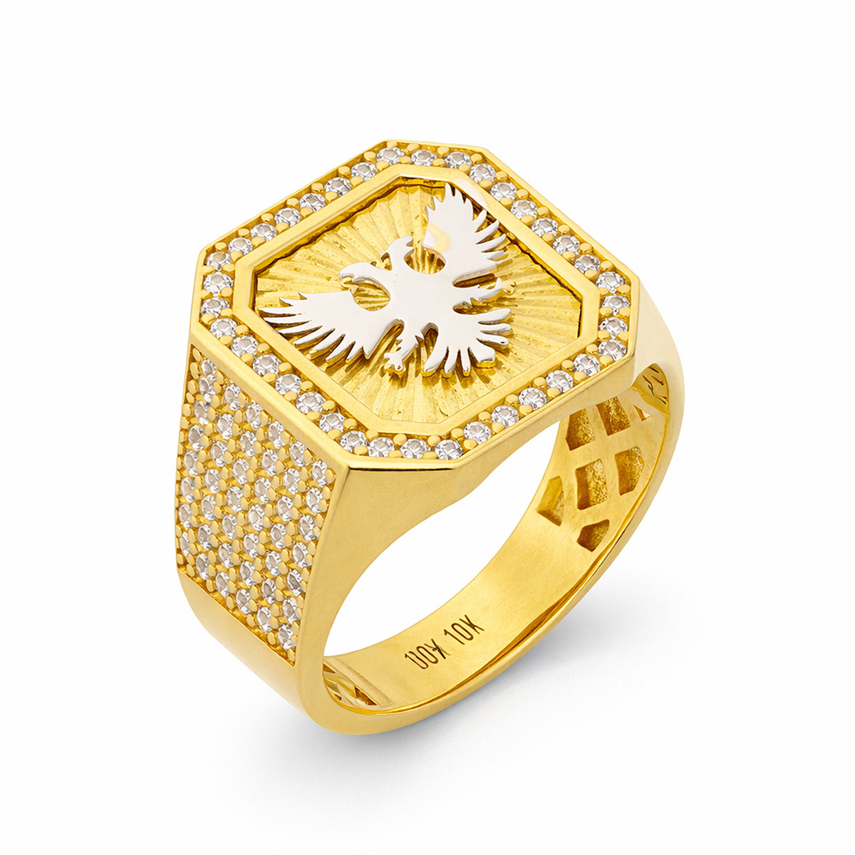 10K Two-Tone Gold Eagle Signet Ring