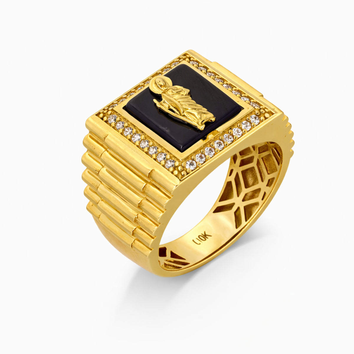 10K Yellow Gold Saint Jude Black Onyx Signet Ring