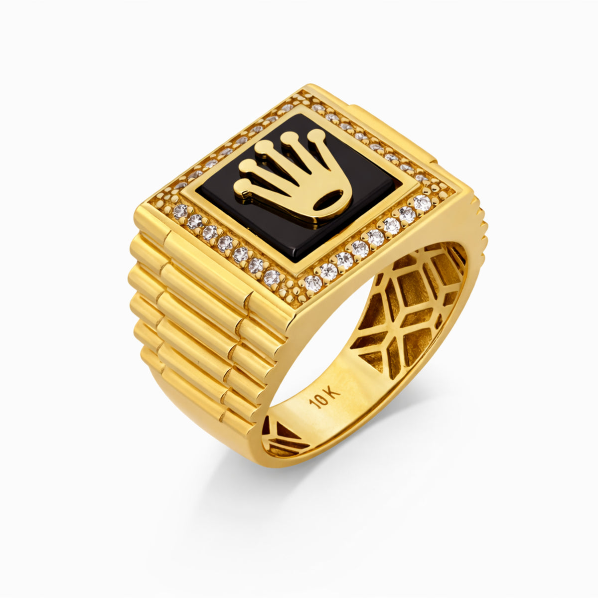 10K Yellow Gold Black Onyx Crown Signet Ring
