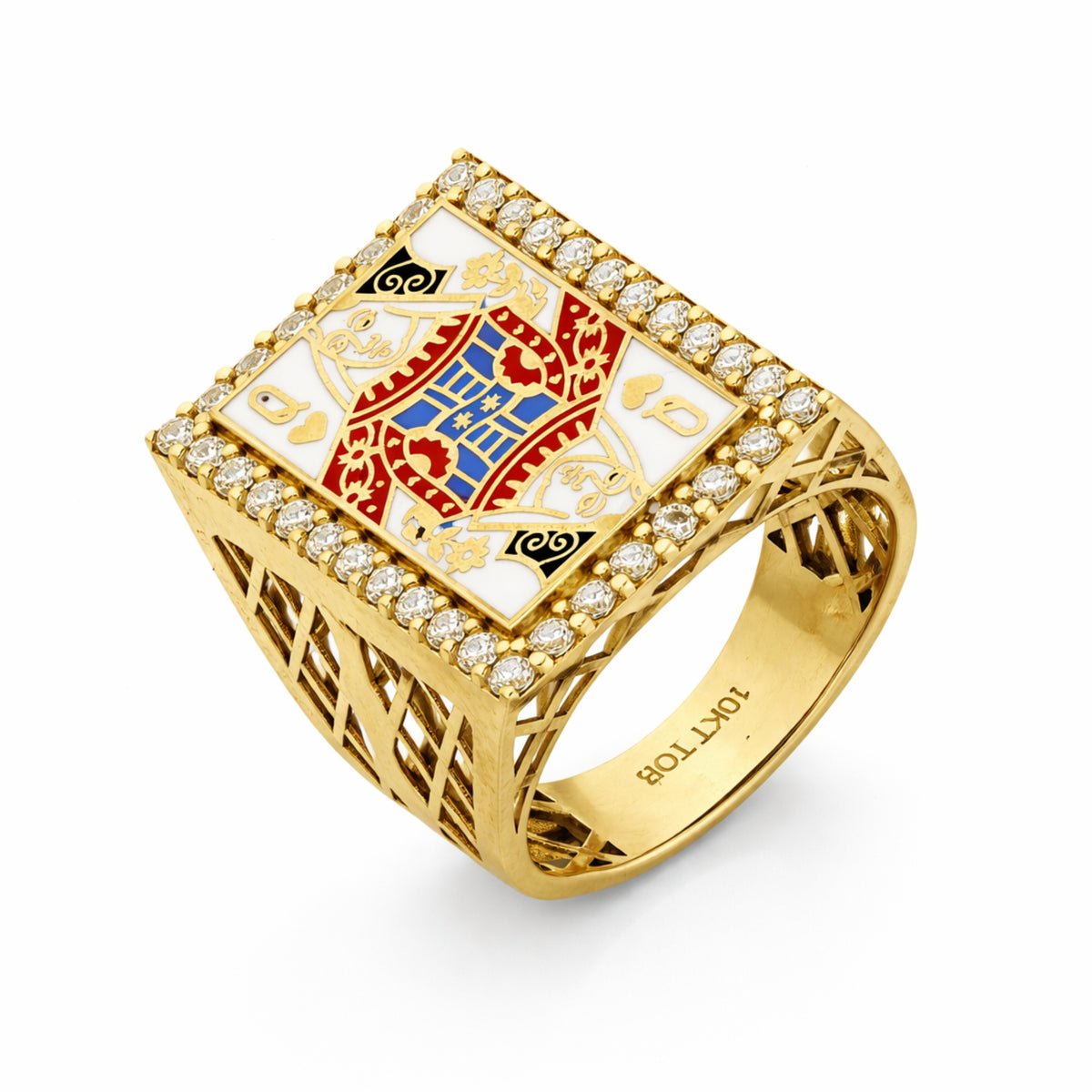 10K Yellow Gold Enamel Crest Signet Ring
