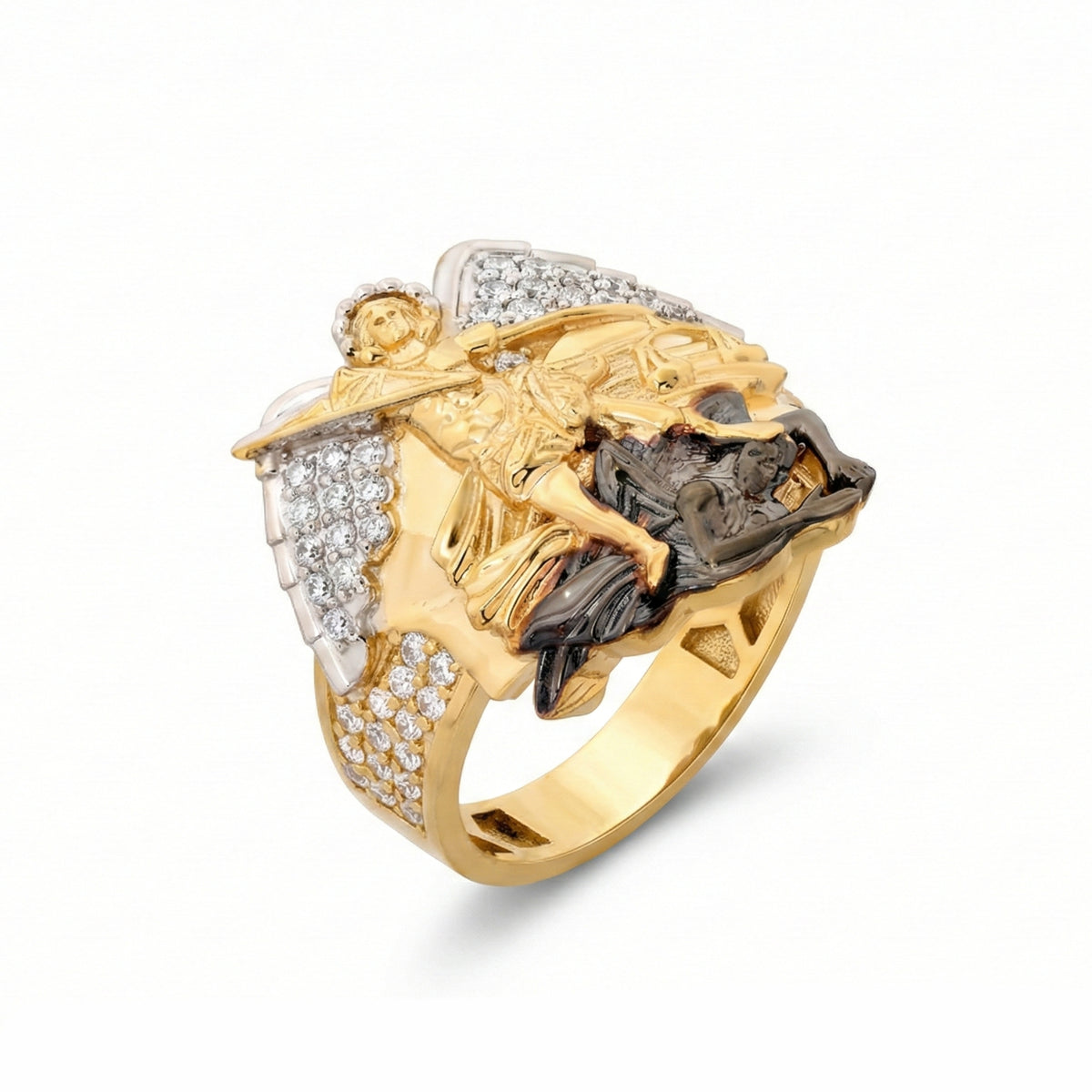 10K Tri-Color Gold Saint George and the Dragon Ring