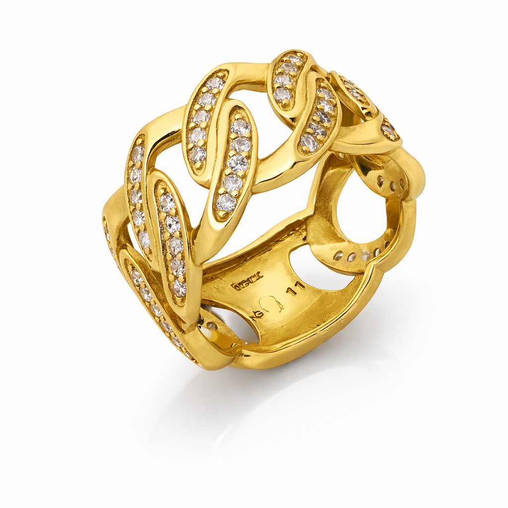 10K Yellow Gold CZ Pavé Chain Link Women’s Ring