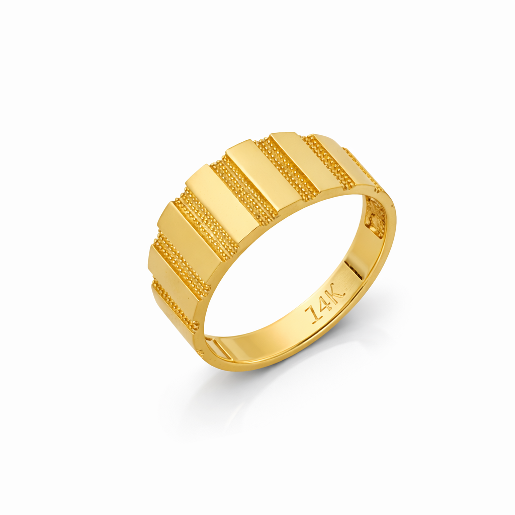 14K Yellow Gold Satin Finish Striped Band Women’s Ring