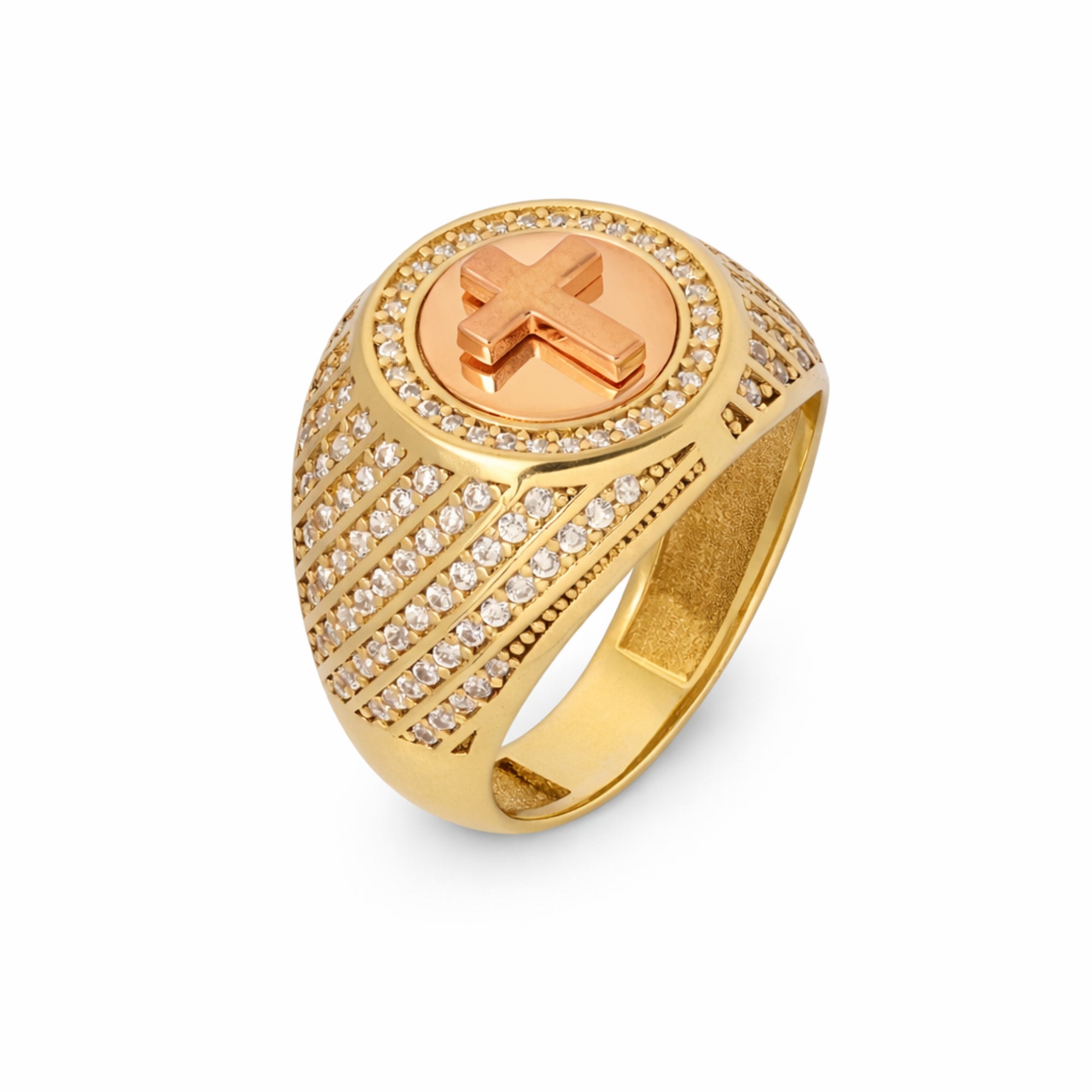 14Kt Yellow Gold and Rose Gold Cross Men’s Ring