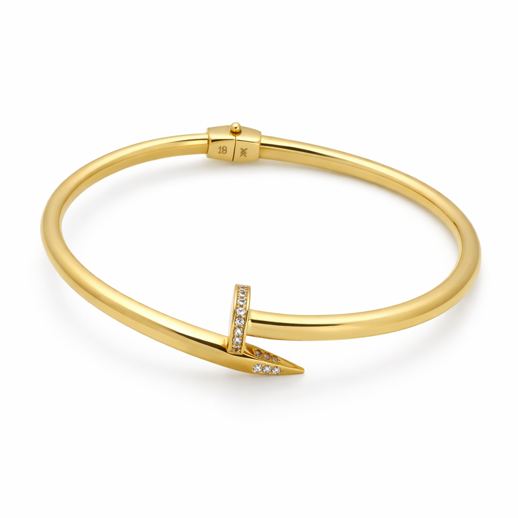 14K Yellow Gold CZ Nail Bangle Bracelet