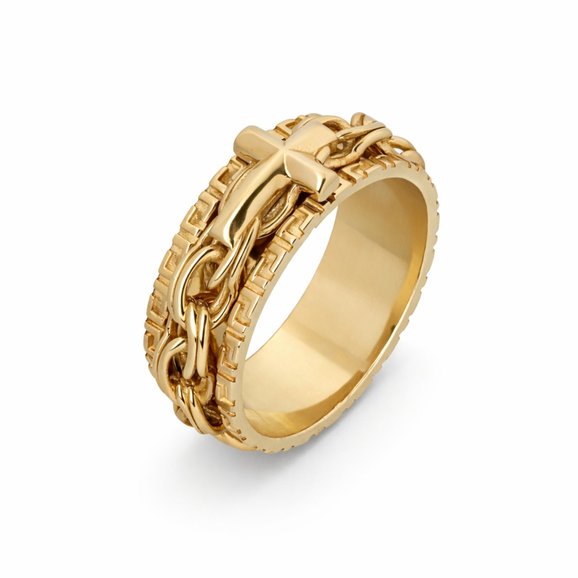 14K Yellow Gold Link and Cross Men’s Ring