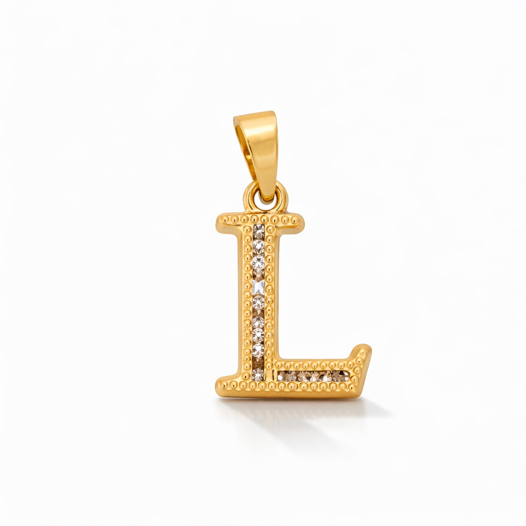 14K Yellow Gold Petite CZ "L" Initial Pendant