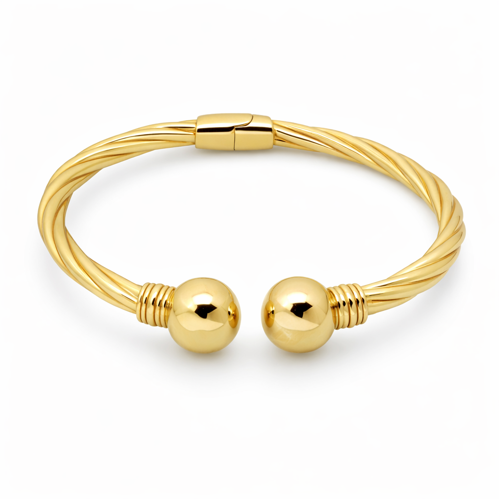 14K Yellow Gold Twisted Cable Cuff Bangle Bracelet