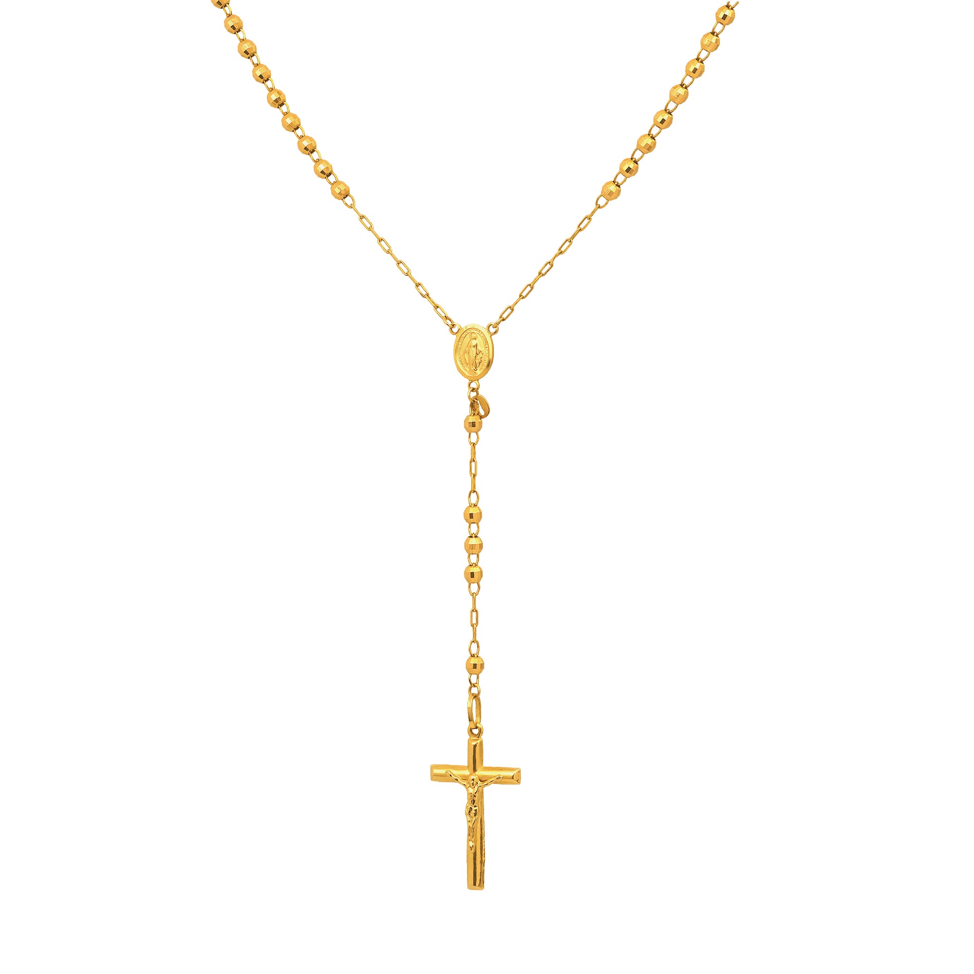 14K Yellow Gold Diamond-Cut Rosary Necklace