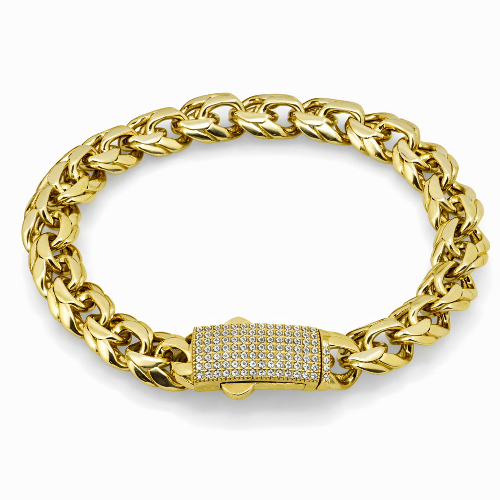14K Yellow Gold Wheat Link Bracelet with CZ Clasp