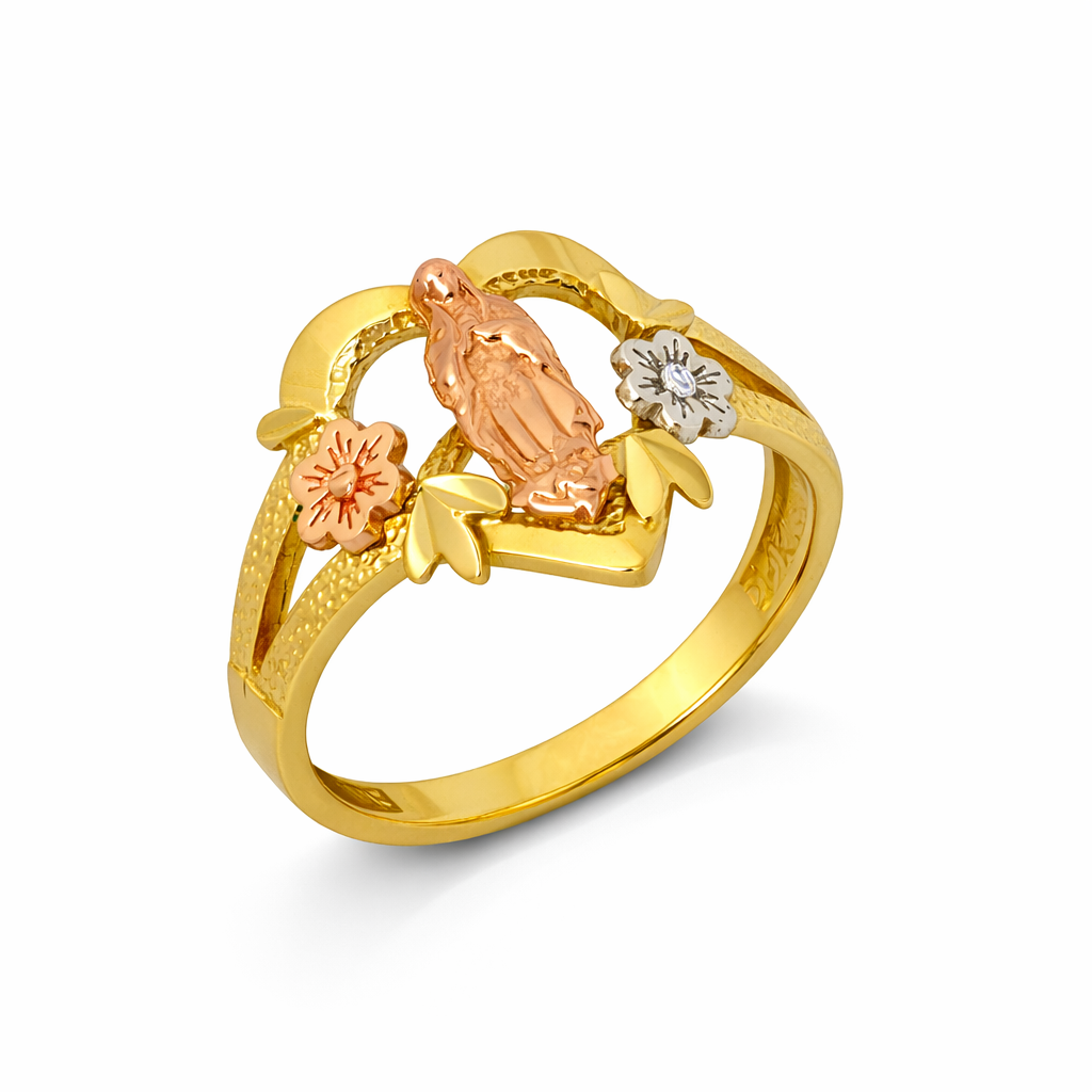 14K Tri-Color Gold Virgin Mary Heart Women's Ring
