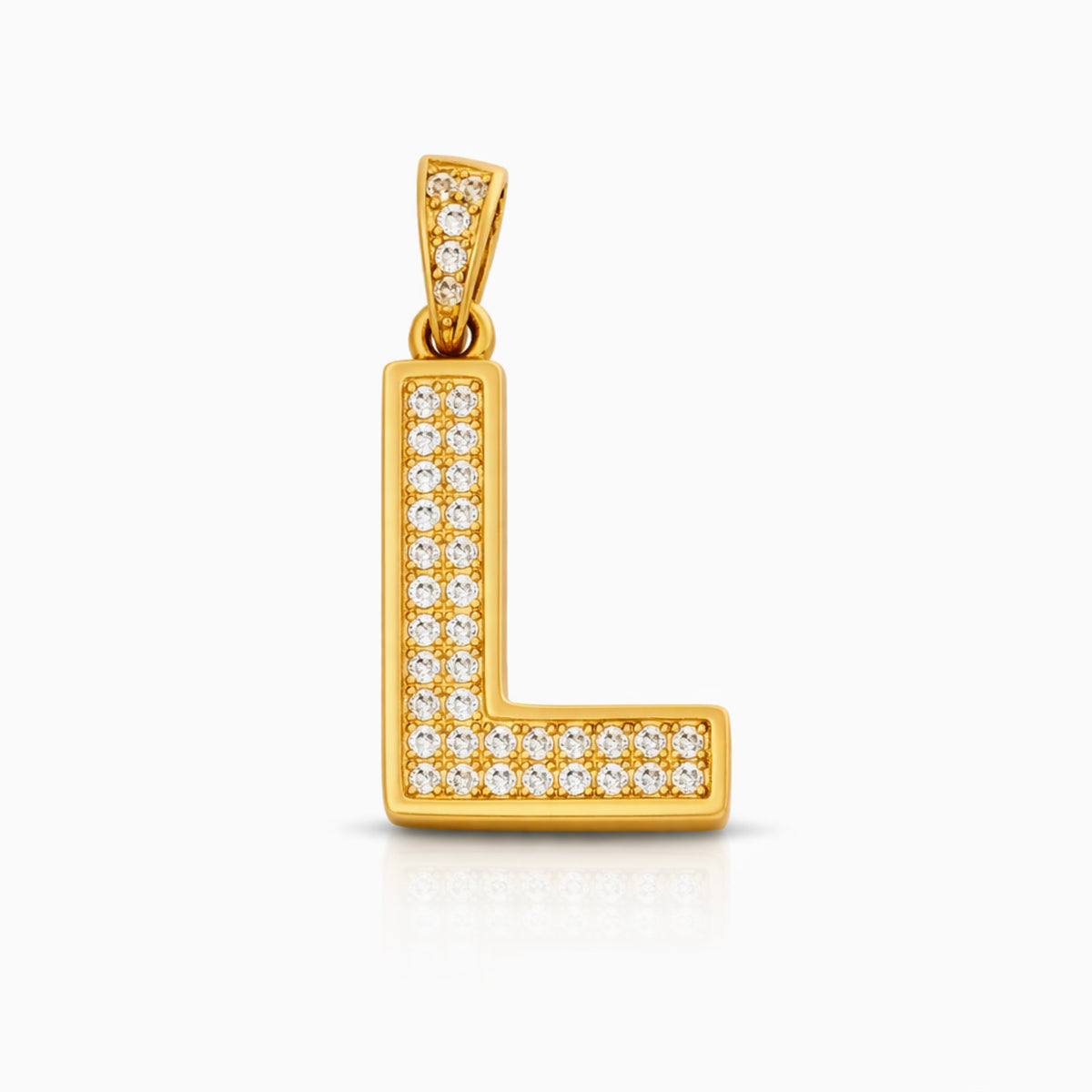 14K Yellow Gold CZ "L" Initial Pendant
