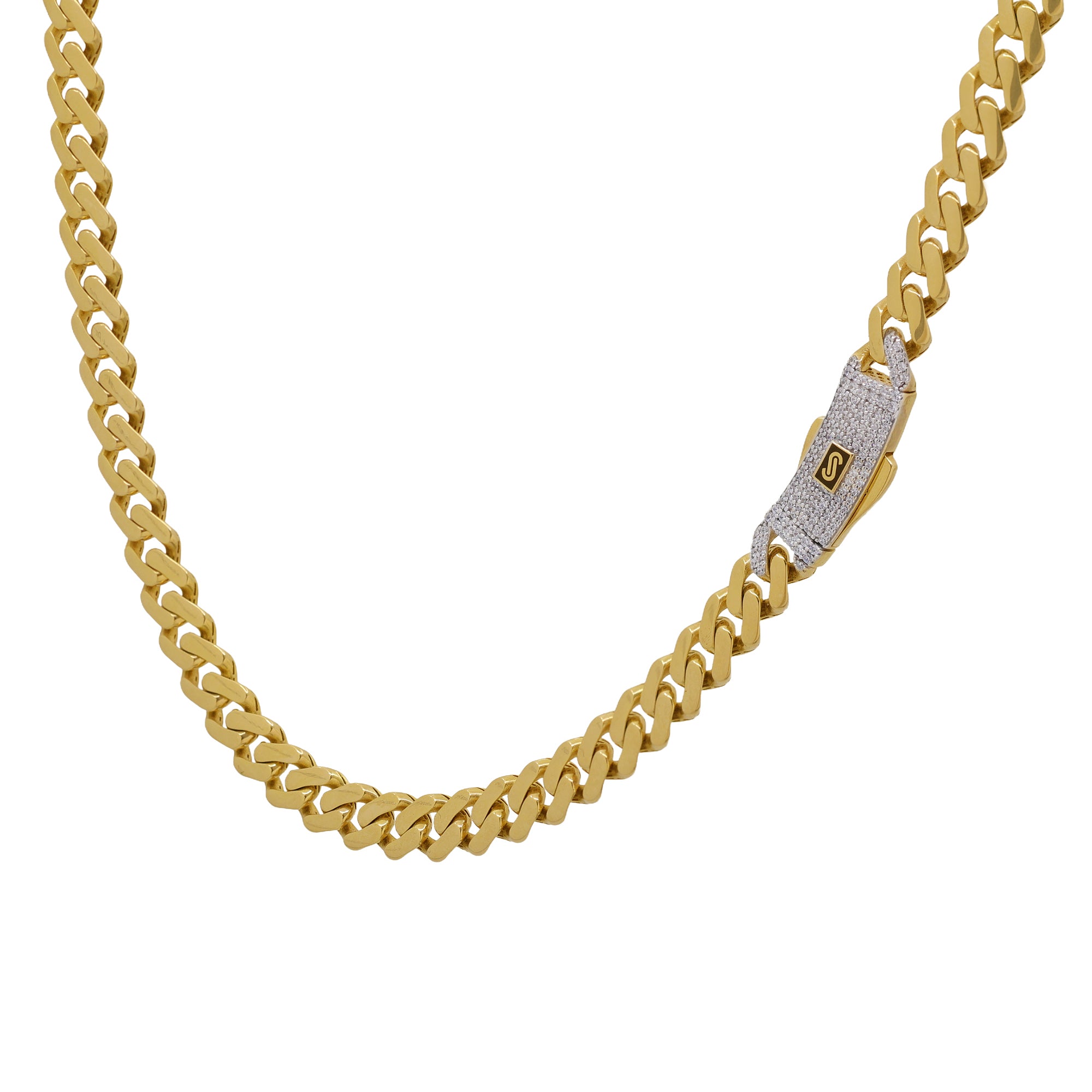 14K Yellow Gold Monaco Link Chain with CZ Clasp