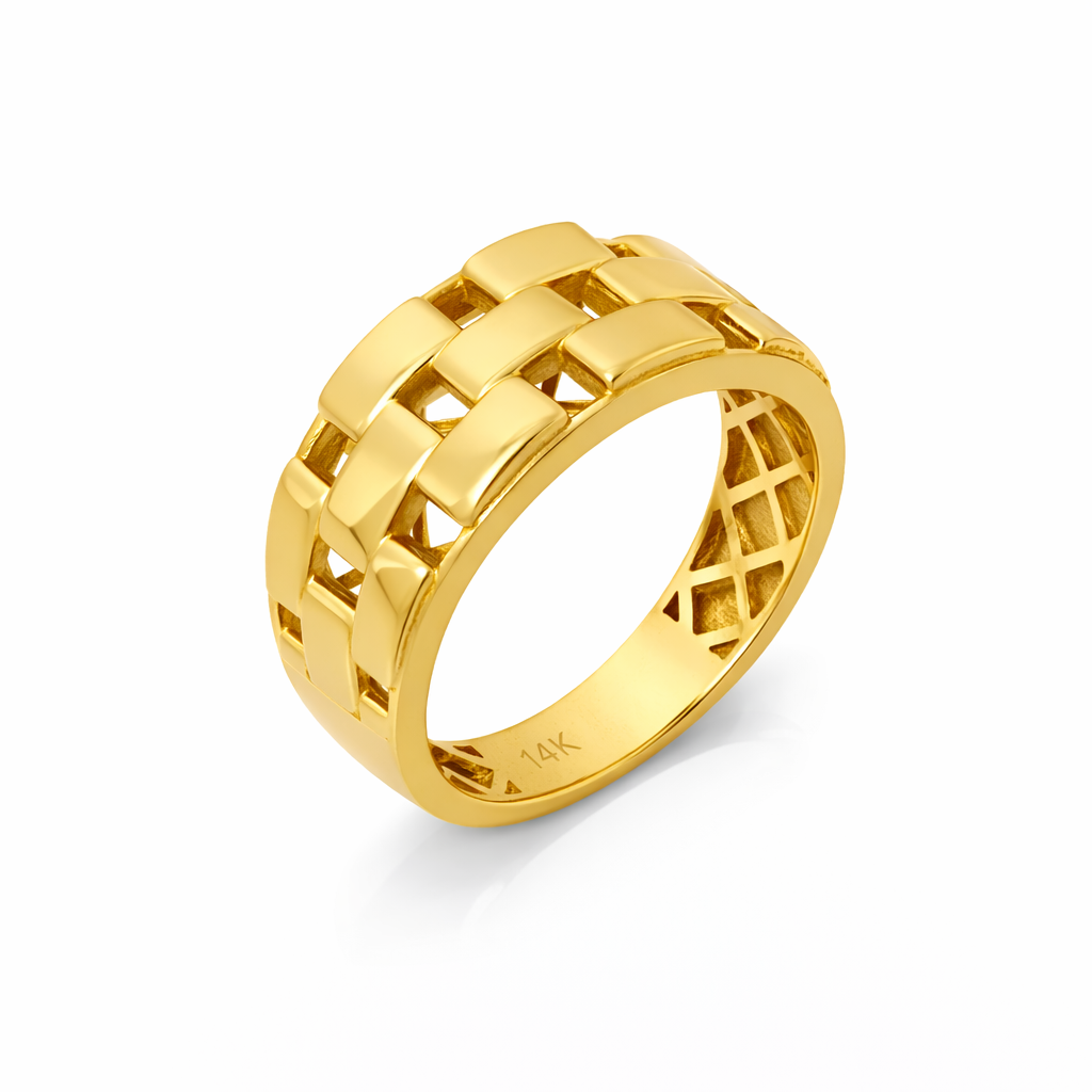 14K Yellow Gold Woven Basket-Weave Band Women's Ring