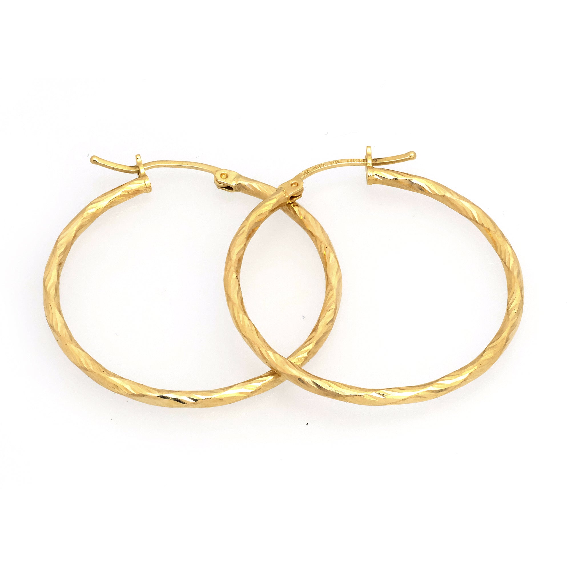 14K Yellow Gold Diamond-Cut Thin Hoop Earrings
