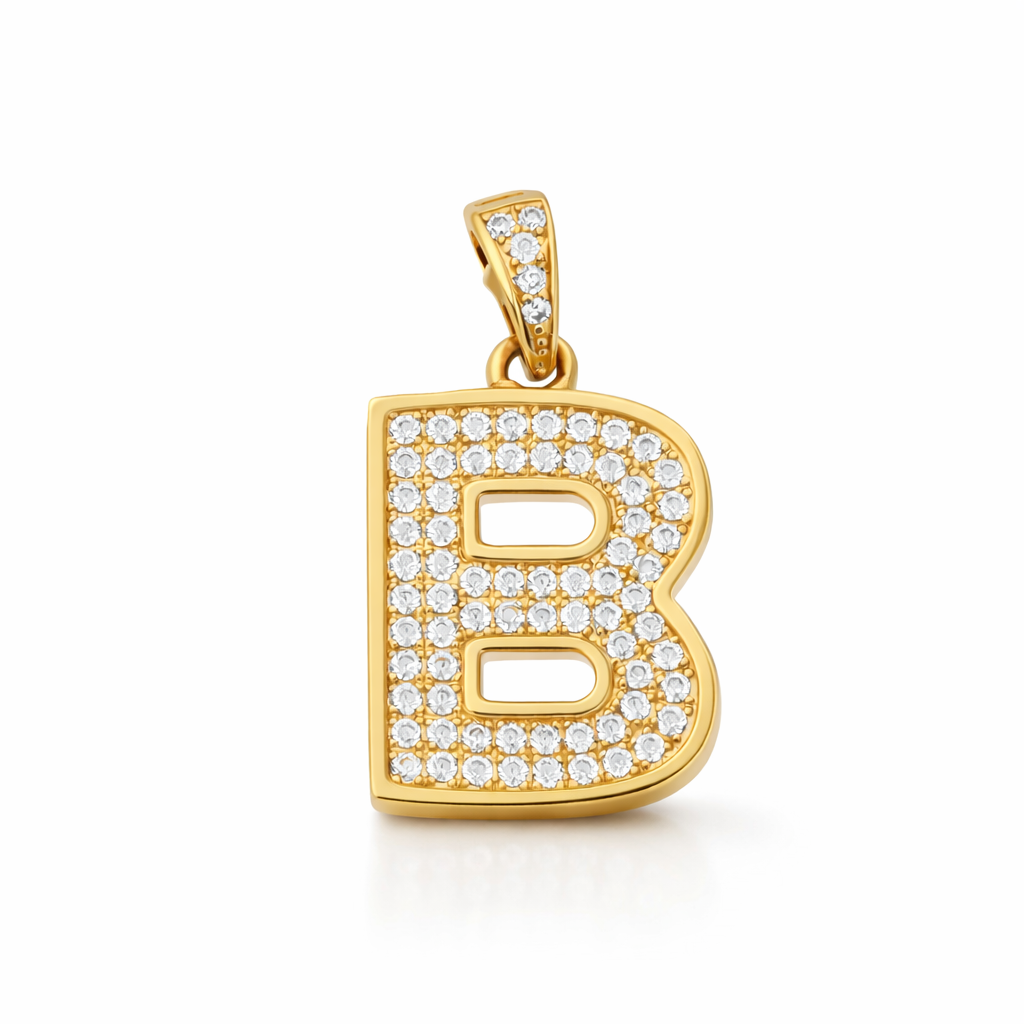 14K Yellow Gold CZ "B" Initial Pendant