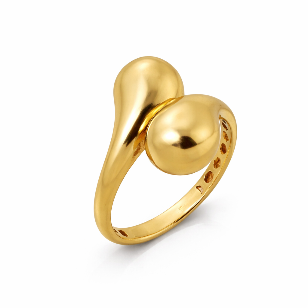 14K Yellow Gold Bypass Teardrop Dome Women's Ring