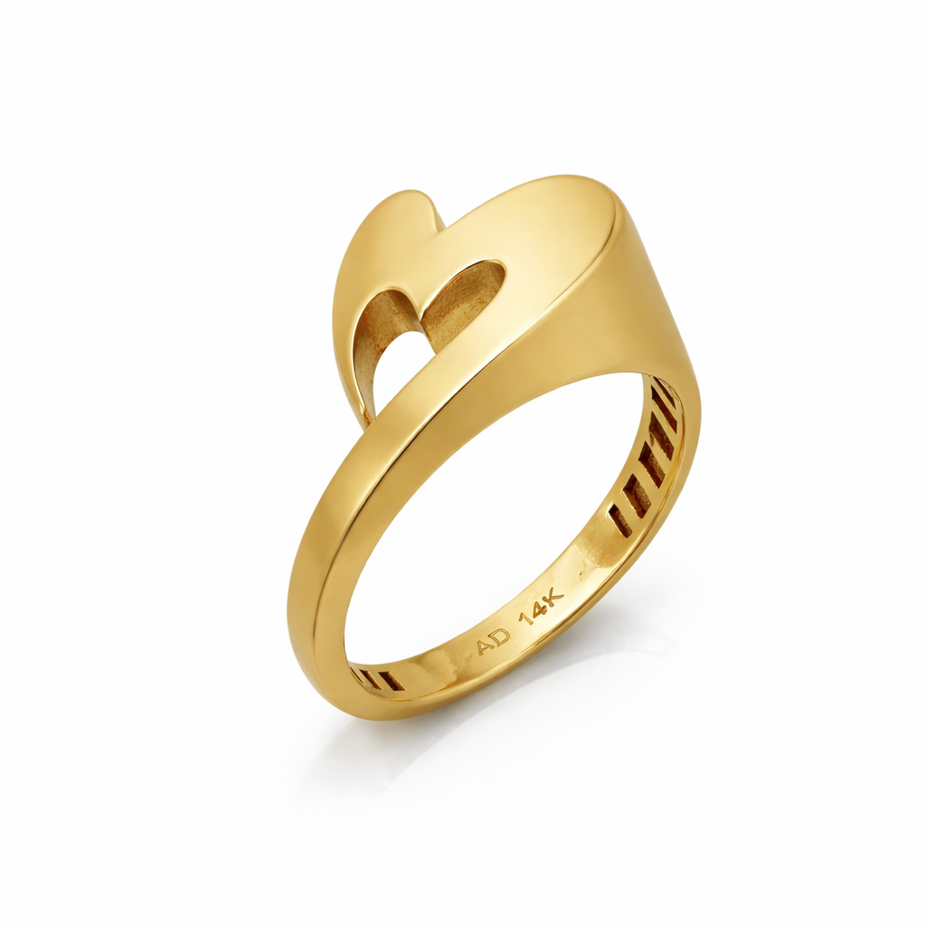 14K Yellow Gold Open Heart Outline Women's Ring