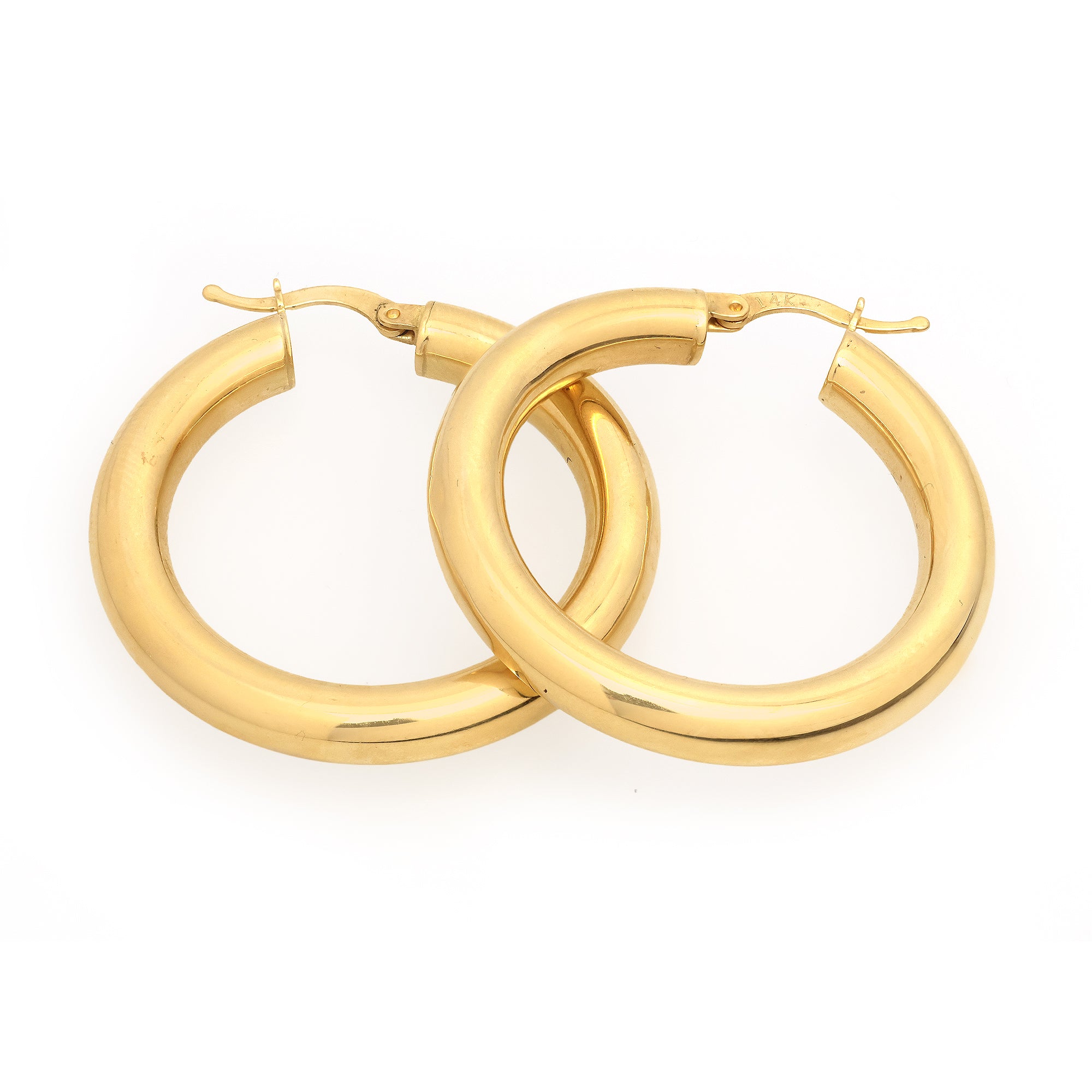 14K Yellow Gold Chunky Tube Hoop Earrings