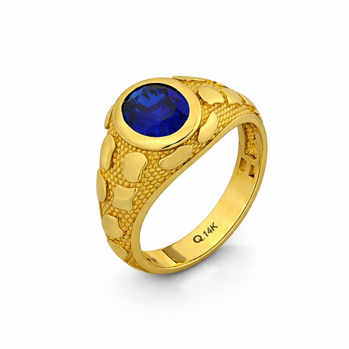 14K Yellow Gold Nugget Ring with Blue Stone