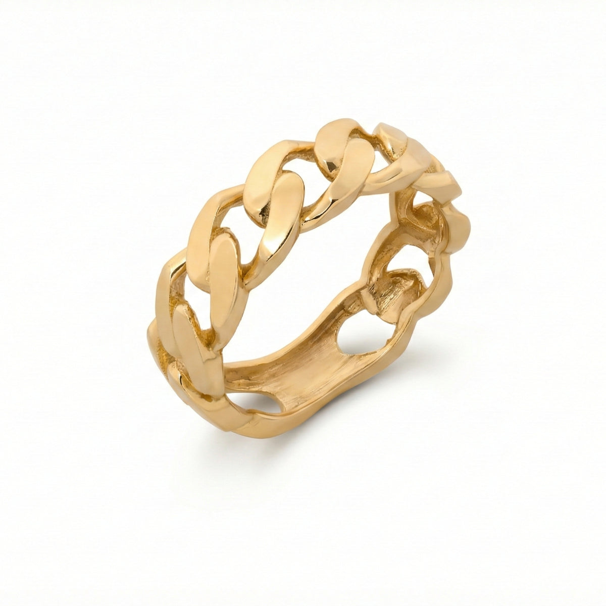 14K Yellow Gold Wide Cuban Link Band Women's Ring