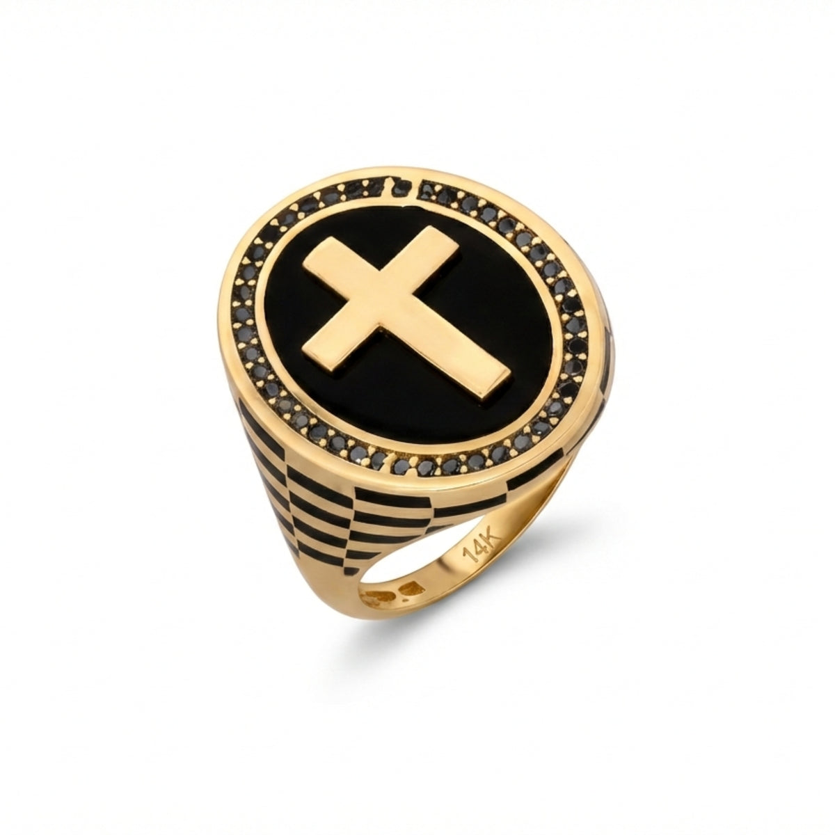 14K Yellow Gold Cross Black Onyx Ring