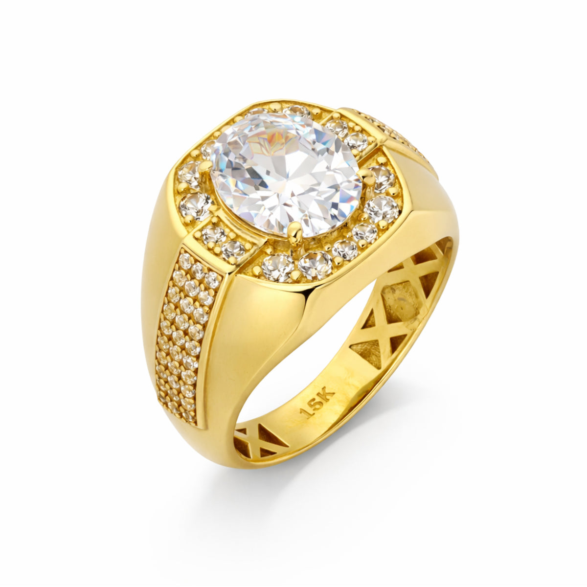14K Yellow Gold Oval CZ Solitaire Halo Ring