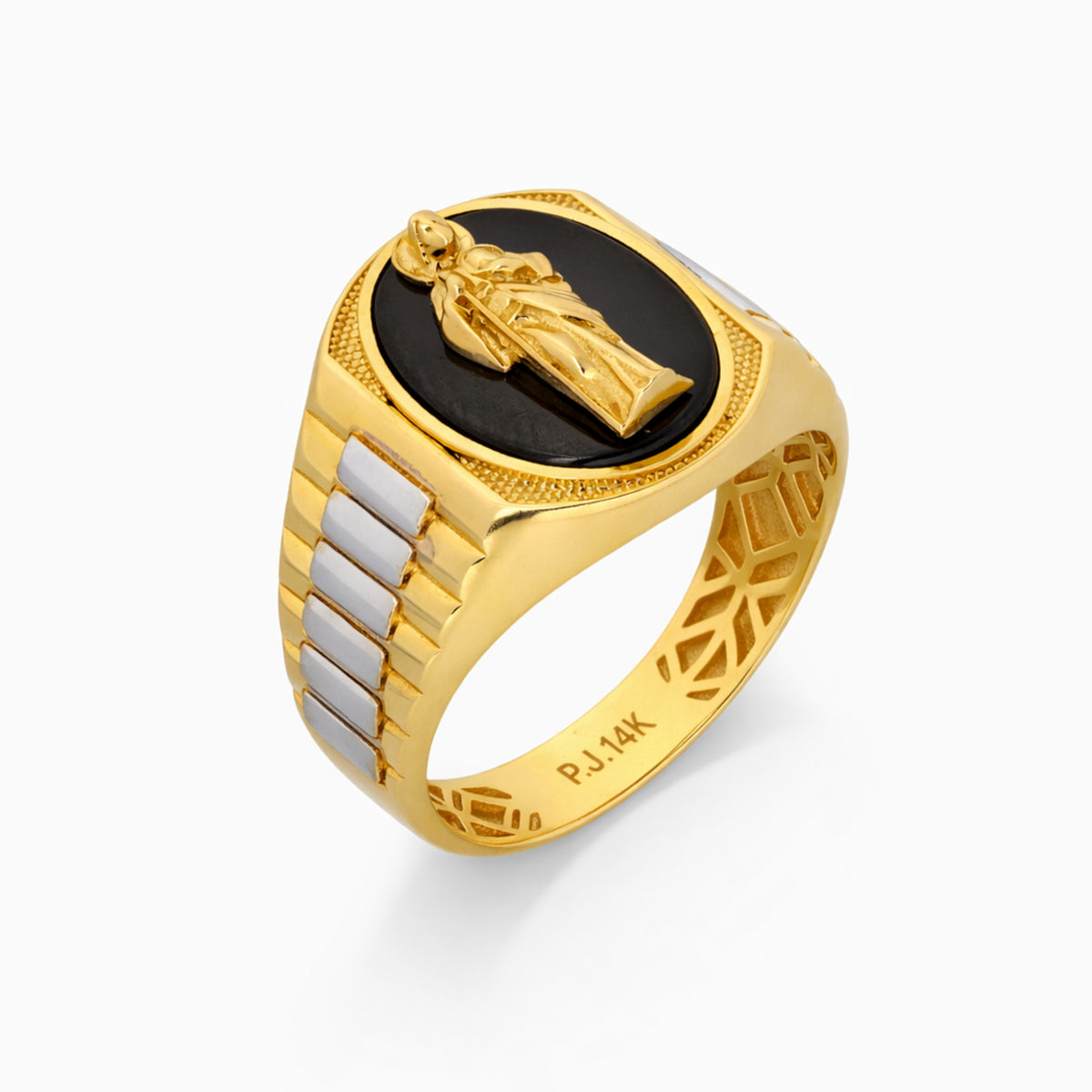 14K Two-Tone Gold Saint Jude Onyx Ring