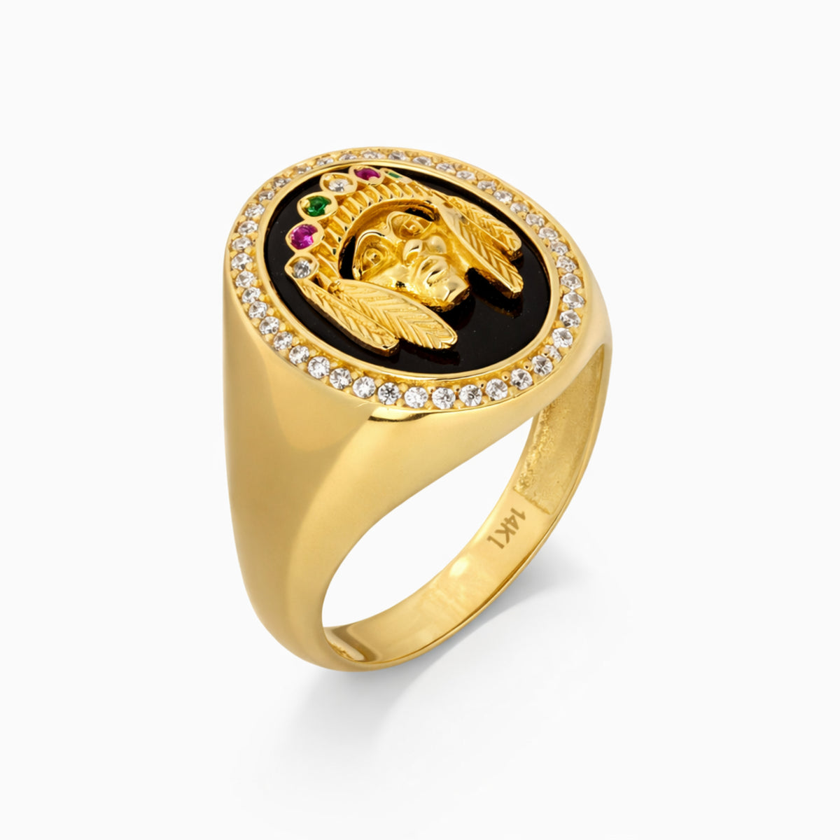 14K Yellow Gold Native Chief Signet Ring