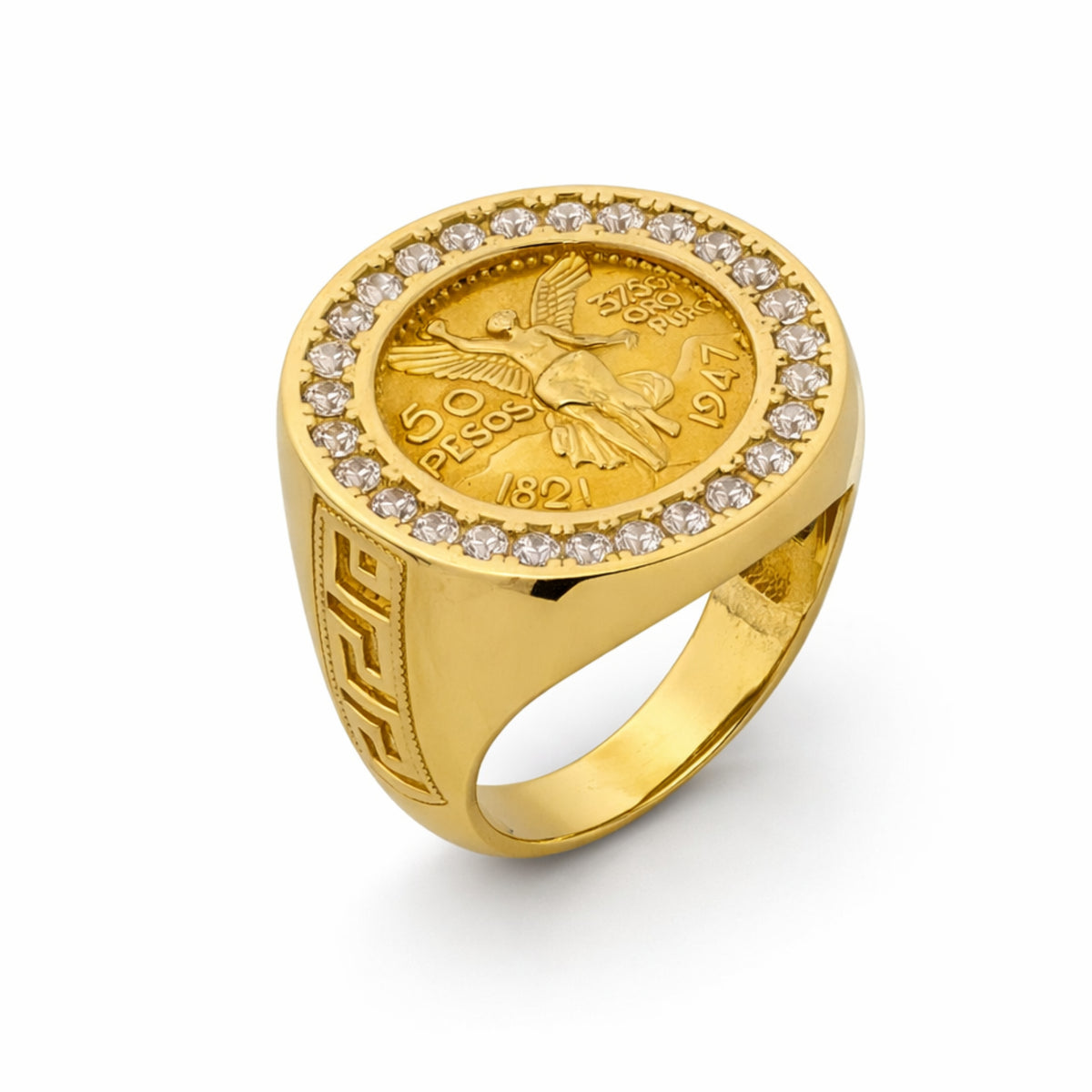 14K Yellow Gold Centenario Coin Signet Ring