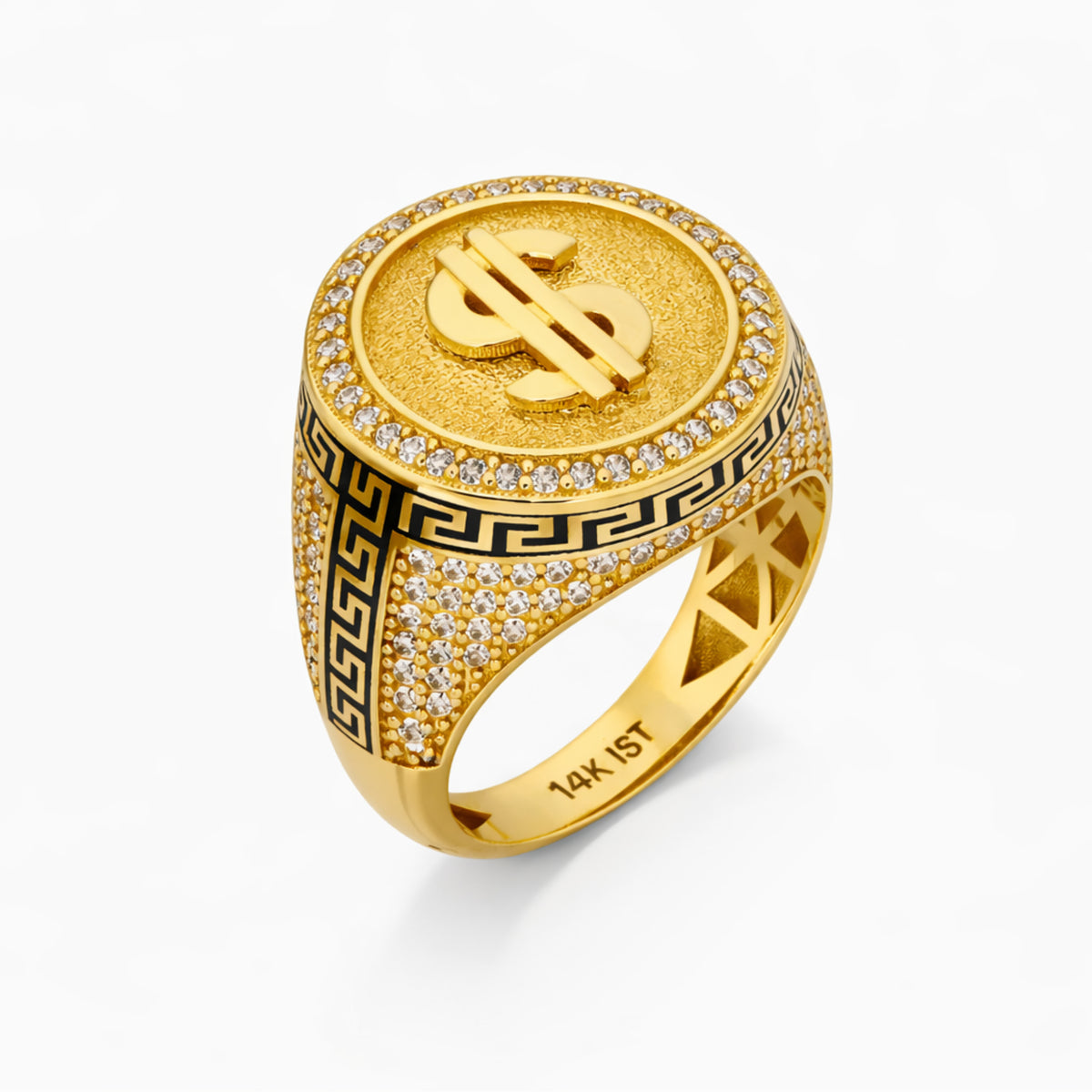 14K Yellow Gold Dollar Sign Coin Ring