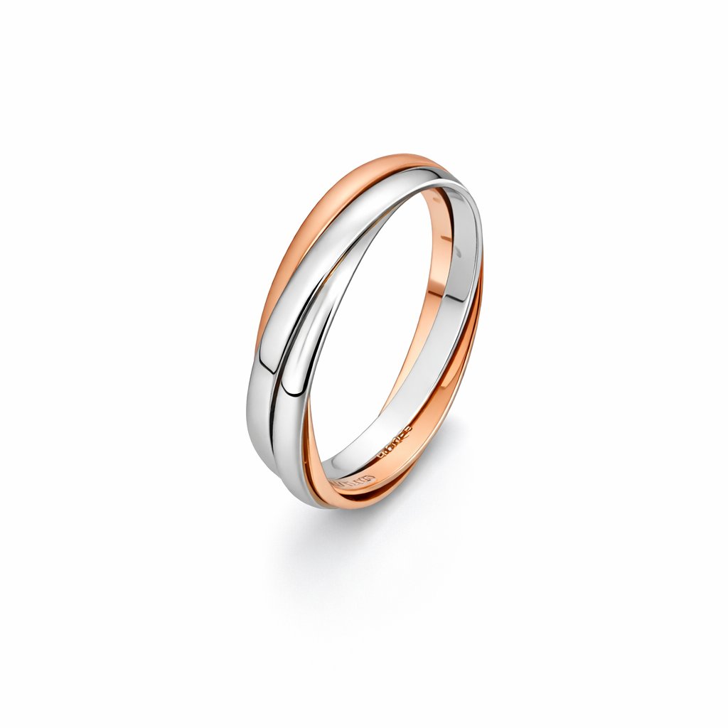 14K Tri-Color Gold Russian Rolling Trinity Band Ring – Three Interlocked Bands