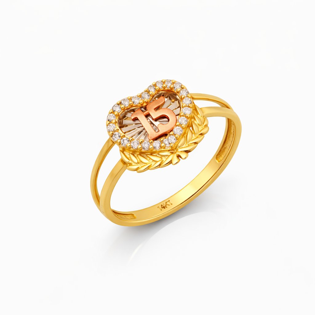 14K Two-Tone CZ Heart Halo Women’s Ring