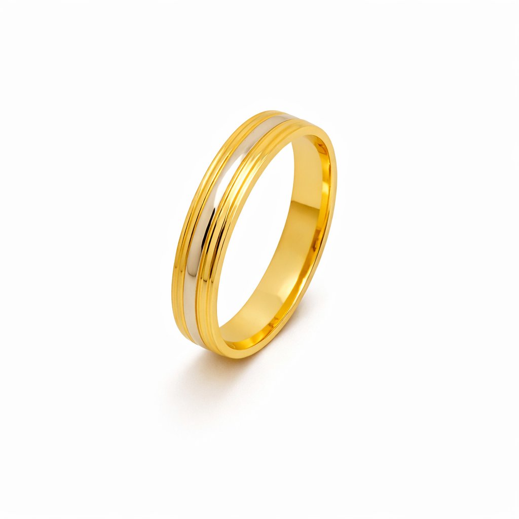 14K Two-Tone Gold Raised Edge Wedding Band – White Gold Center Strip