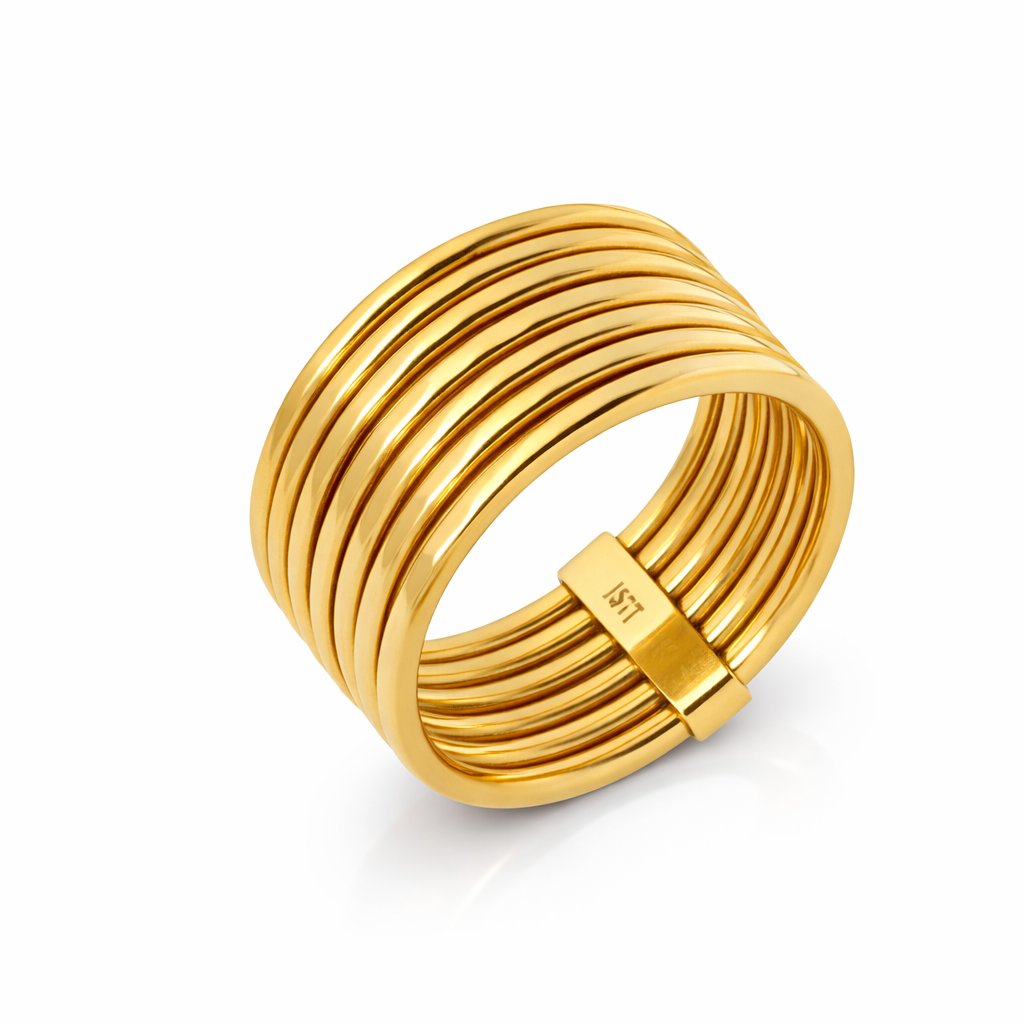 14K Yellow Gold Ribbed Wide Band Women’s Ring
