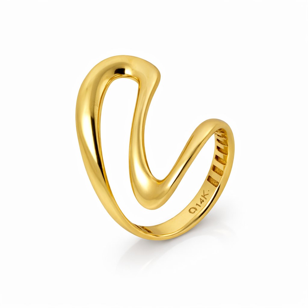 14K Yellow Gold Sculptural Wave Ring Women’s Ring